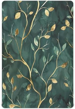 Wassud Gold Green Leaves Crib Sheets for Boys Girls
