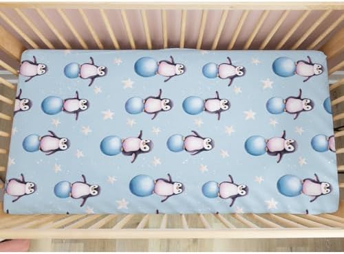 Cute Baby Penguins Stars Crib Sheet 52x28