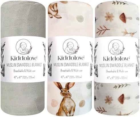 Kiddolove Muslin Swaddle Blankets 3 Pack Forest Theme