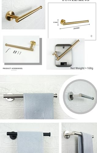 UTILES Brushed Gold Stainless Steel Round Towel Bar 1