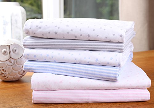 CLAIR DE LUNE Cotton Jersey Interlock Crib Sheets Stars Stripes Pink