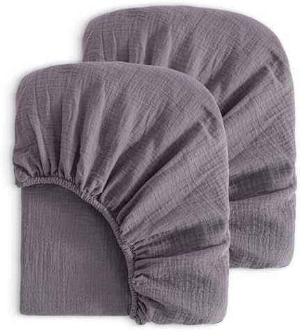 NTBAY 2 Pack Soft Muslin Crib Sheets - Greyish Purple