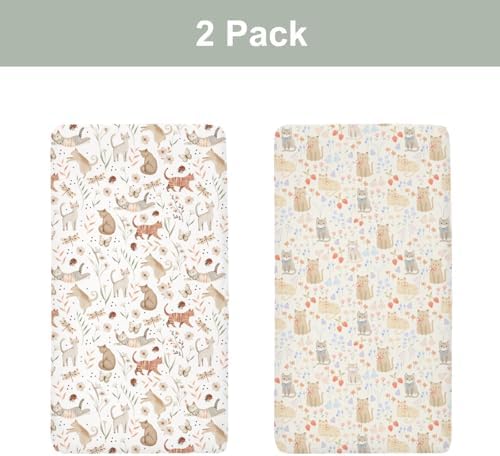 Cute Cat Boho Floral Crib Sheets 28x52 Inches 2 Pack