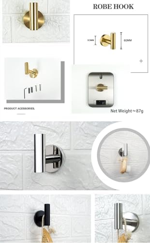 UTILES Brushed Gold Stainless Steel Round Towel Bar Hook Set