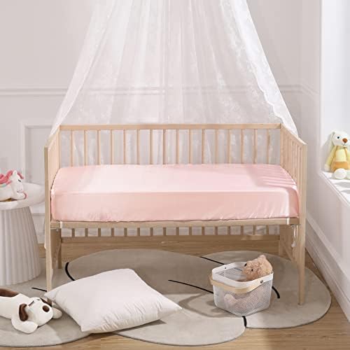 SiinvdaBZX 2 Pcs Satin Crib Sheets - Light Grey Pink