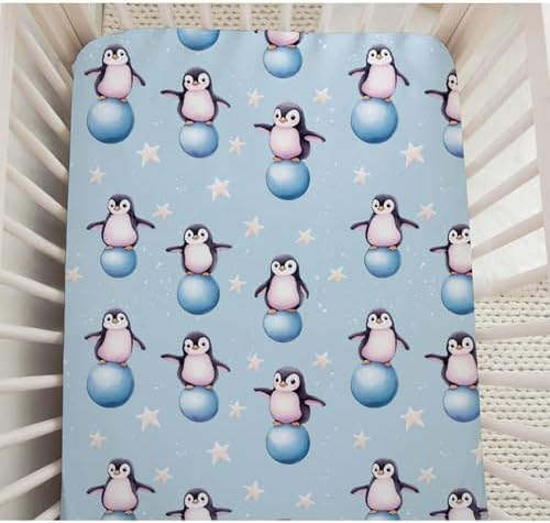 Cute Baby Penguins Stars Crib Sheet 52x28
