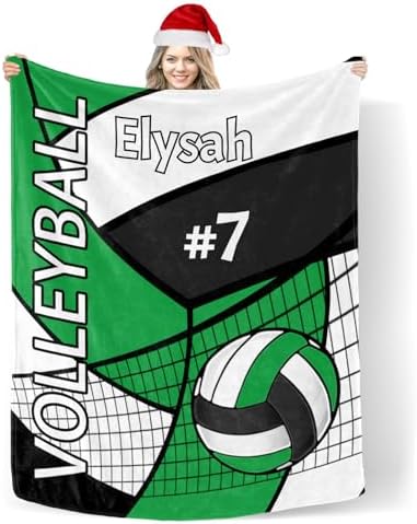 Custom Blanket with Name Volleyball Green Nursery Swaddling Blanket 30X40inch