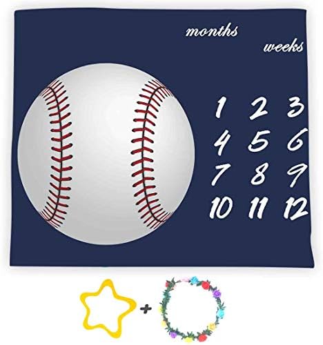 F-FUN SOUL Baseball Theme Growth Tracker Blanket 48x40in