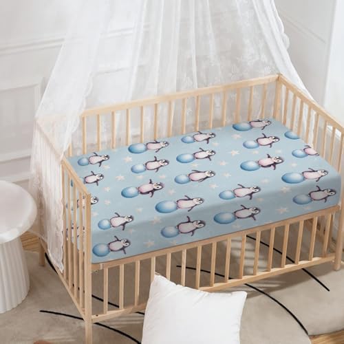 Cute Baby Penguins Stars Crib Sheet 52x28