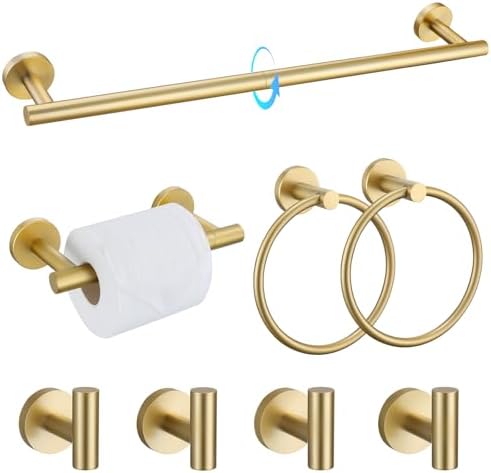TQKAG 8-Piece Bathroom Hardware Set Brushed Gold Towel Bar Kit