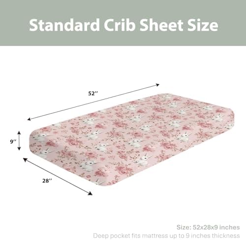 Spring Bunnies Pink Roses Baby Crib Sheets 52x28Inch