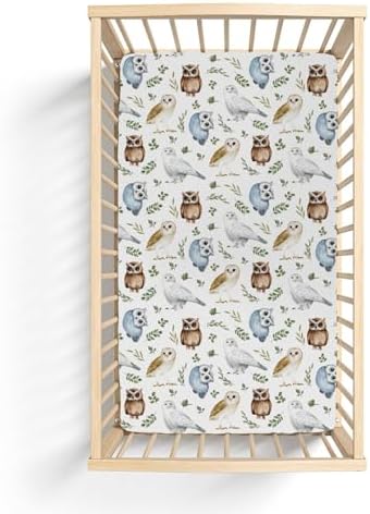 Watercolor Owls Boho Leaves Crib Sheet 28x52