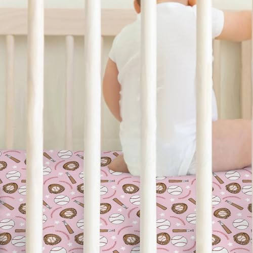 Pink Blue Baseball Crib Sheets 2 Pack