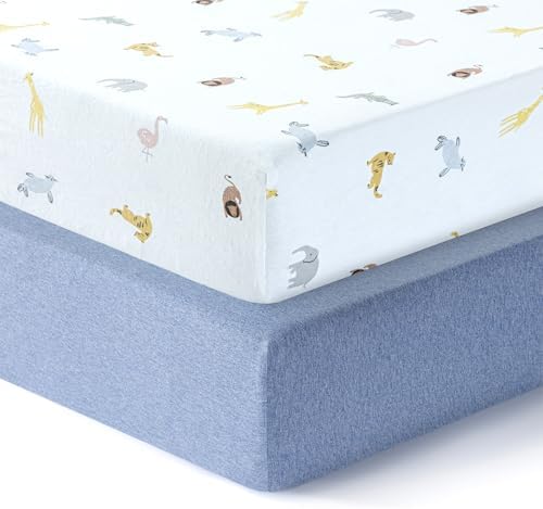 Dreamology 2-Pack Crib Sheets - Soft 100 Cotton Blue Animals Print