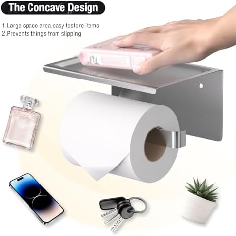 HITSLAM Brushed Nickel Toilet Paper Holder with Phone Shelf