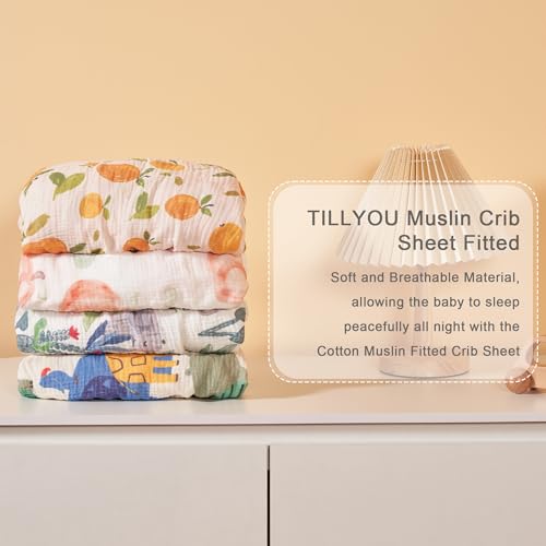 TILLYOU Muslin Crib Sheets 2 Pack Neutral Soft Cotton Rainforest Elephant Grey