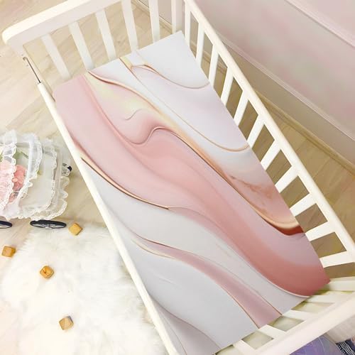 Wassud Rose Gold Marble Crib Sheets Pack and Play Fitted 27x39 Inch