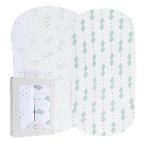 Elys Co Bassinet Sheets 2-Pack Neutral Grey Sage Diamond