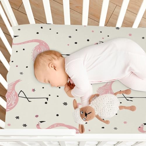 SUABO Summer Pink Flamingo Crib Sheets for Baby and Toddler