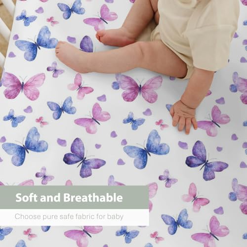Purple Pink Butterflies Crib Sheets for Boy Girl 52x28