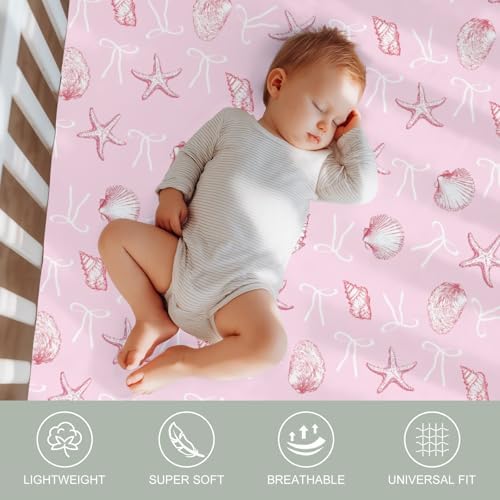 Pink Summer Conches Bows Sea Baby Crib Sheets 2 Pack