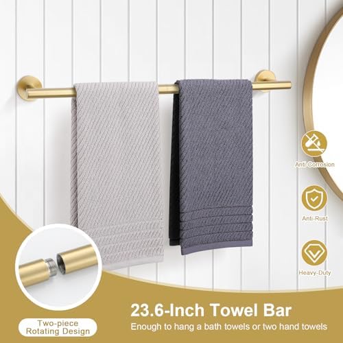 TQKAG 8-Piece Bathroom Hardware Set Brushed Gold Towel Bar Kit