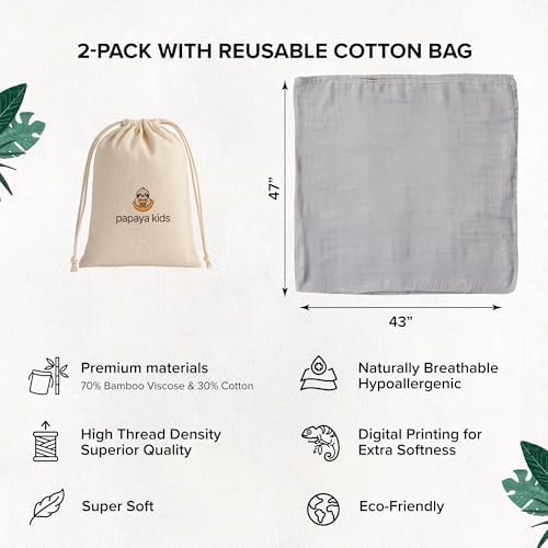 Papaya Kids Muslin Swaddle Blanket 2-Pack - Bamboo Viscose Cotton Soft and Breathable