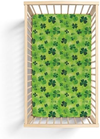 ZoUbqchY Green Lucky Shamrocks Crib Sheets 52x28 Inch