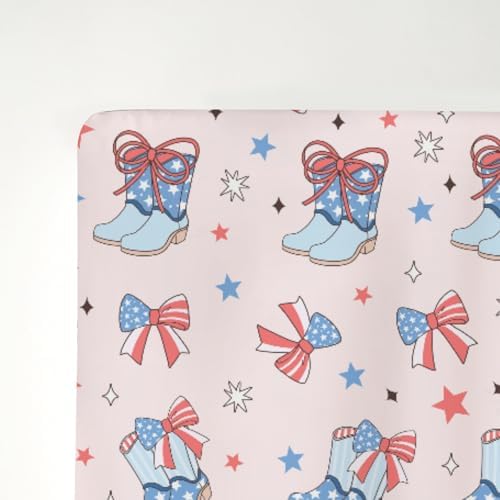 Pink July 4th Cowgirl Crib Sheets 52x28Inch