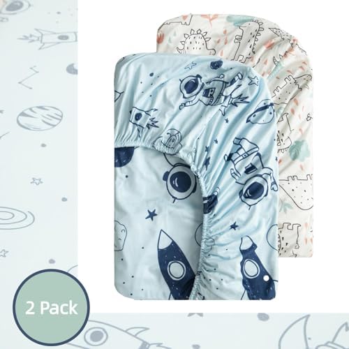 SDIII 2 Pack Space Dinosaur Crib Sheets for Boys Girls