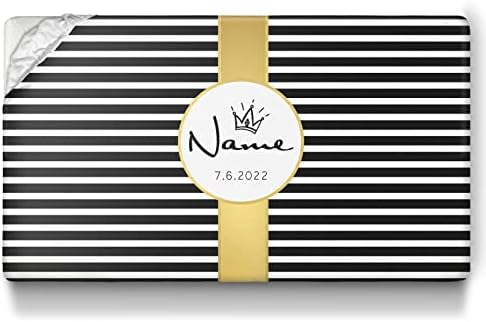 Ussunarts Personalized Crib Sheets for Baby Boys with Black Stripes