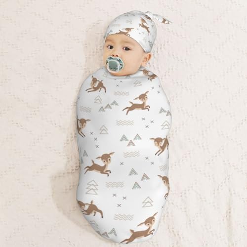 Muishi Cute Deer Swaddle Blanket Hat Set