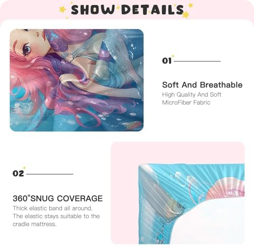 Jihqo Mermaid Girl Crib Sheets Pack N Play Set
