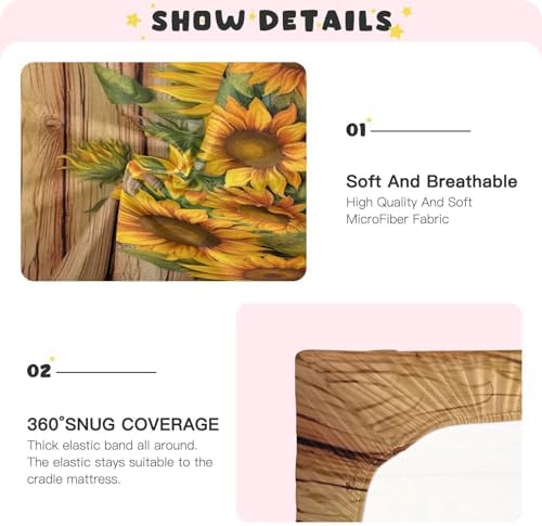 Jihqo Wooden Sunflower Crib Sheets Pack N Play 39 x 27