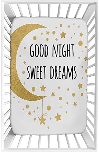 XISUNYA Crib Fitted Sheet Gold and Black with Moon Stars Print