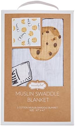 Mud Pie Muslin Swaddle Blanket Milk and Cookies Blue
