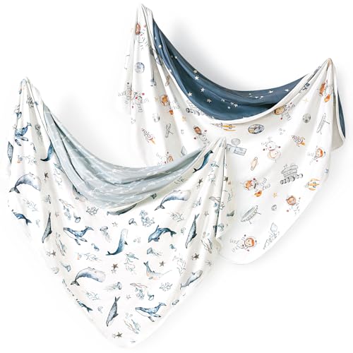 GRSSDER Swaddle Blankets 2 Pack - Soft Jersey Knit for Baby Boys