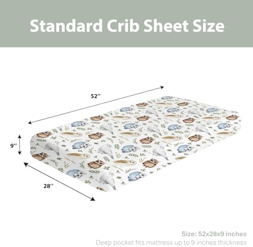 Watercolor Owls Boho Leaves Crib Sheet 28x52