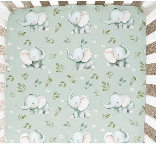 Pynnlts Cute Elephant Boho Leaves Crib Sheet