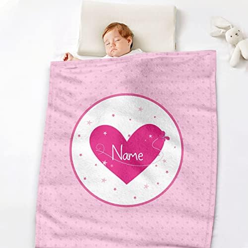Personalized Flannel Baby Blanket with Name and Heart Pattern