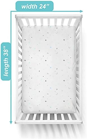 TL Care Natural Cotton Mini Crib Sheet 38x24 Blue Stars and Moons 1