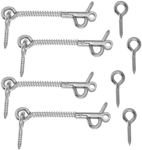 4PCS Stainless Steel Spring Hook and Eye Latch for Doors