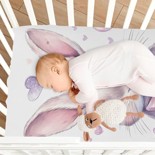 MNSRUU Crib Sheets for Boys Girls Bunny Head Breathable Fitted Playard Bedding