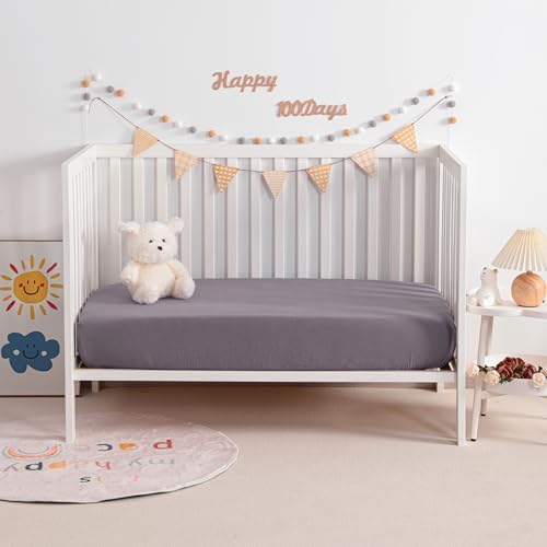 NTBAY 2 Pack Soft Muslin Crib Sheets - Greyish Purple