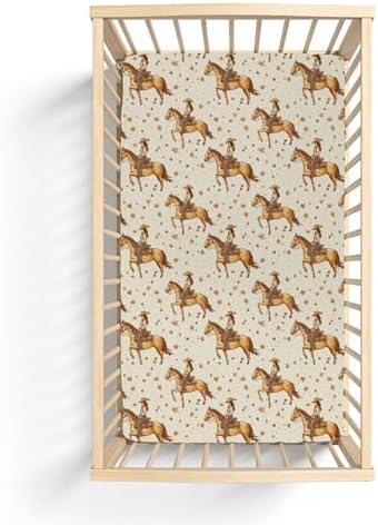 Retro Western Cowgirl Stars Crib Sheets 52x28