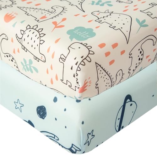 SDIII 2 Pack Space Dinosaur Crib Sheets for Boys Girls