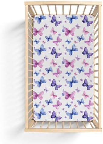 Purple Pink Butterflies Crib Sheets for Boy Girl 52x28
