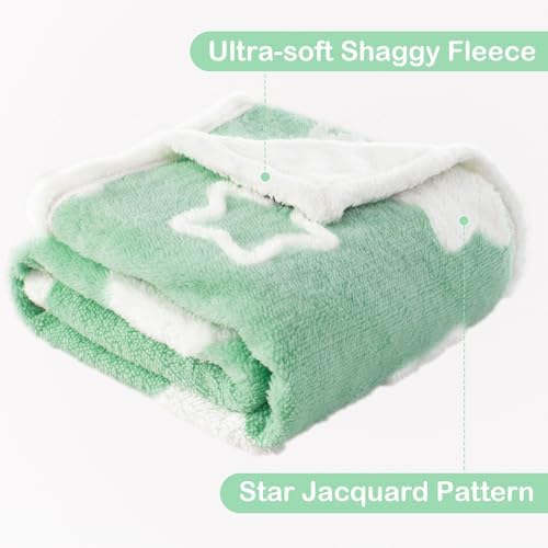 Reversible Star Jacquard Baby Blanket for Toddlers 33x43 Inches Green