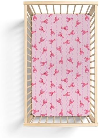 Pink Lobster Bows Stripe Crib Sheets for Boy Girl 52x28 Inch