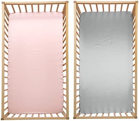 SiinvdaBZX 2 Pcs Satin Crib Sheets - Light Grey Pink